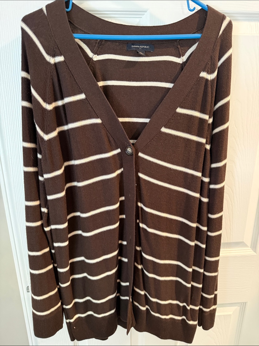 Banana Republic Brown & Cream Striped V-Neck Cardigan